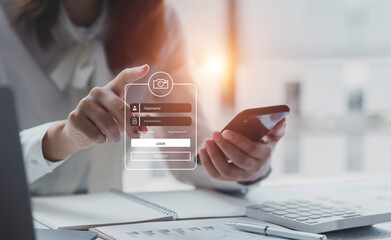 Business using a smart phone select the icon security on the virtual display to Data protection...