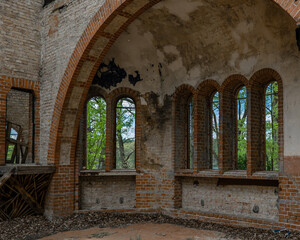 10.05.2022 - Oranienburg, Germany: Destroyed chapel on an abandoned German-Soviet lung hospital....