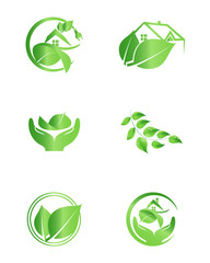 Set of vector eco icons. Ecological environment logo. Leaf, energy. Isolated on white background.