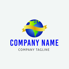 Globe with ribbon vector logo design template