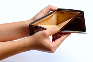 Hands dolding empty brown wallet