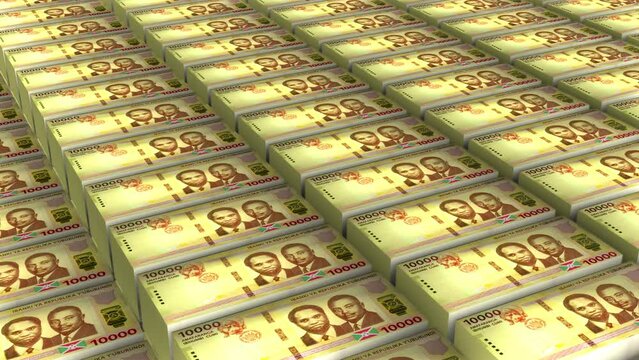 3D Animation of 10000 Burundi Francs Banknotes Money Stack Seamless Loop