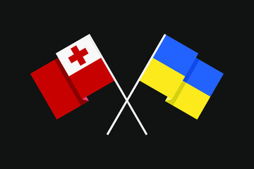 Flags of the countries of Ukraine and the Kingdom of Tonga (Polynesia, Pacific Ocean) in national colors. Help and support from friendly countries. Flat minimal graphic design.