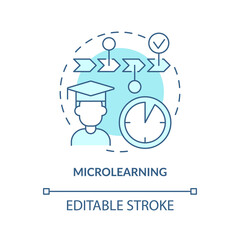 Microlearning turquoise concept icon. New skill you can learn abstract idea thin line illustration. Small content pieces. Isolated outline drawing. Editable stroke. Arial, Myriad Pro-Bold fonts used