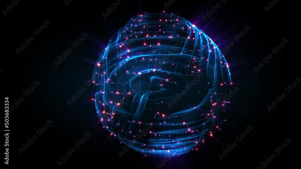 Wall mural abstract scientific fantasy background futuristic energy sphere waves flow shiny particles rays loop
