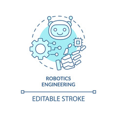 Robotics engineering turquoise concept icon. Trendy tech skill abstract idea thin line illustration. Computer science. Isolated outline drawing. Editable stroke. Arial, Myriad Pro-Bold fonts used