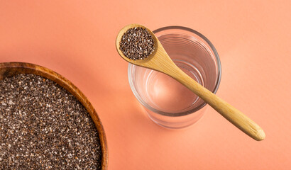 Spoon with chia seeds to mix with water - Salvia hispánica