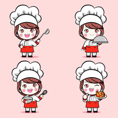 Set of cute chef girl
