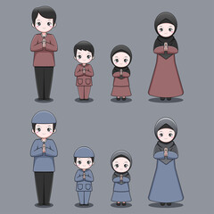 Cute muslim family vector set