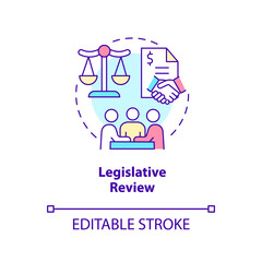 Legislative review concept icon. Public hearings. Budgeting process abstract idea thin line illustration. Isolated outline drawing. Editable stroke. Arial, Myriad Pro-Bold fonts used