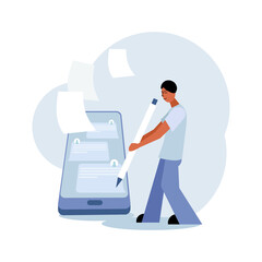 The guy is chatting. Social communication. Correspondence on the phone. Vector illustration.