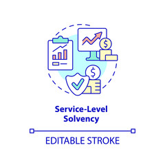 Service level solvency concept icon. Cover service obligations. Budget balance abstract idea thin line illustration. Isolated outline drawing. Editable stroke. Arial, Myriad Pro-Bold fonts used
