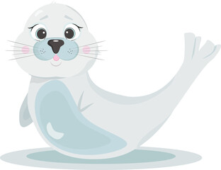 Cute, fluffy seal seal cub. White funny animal, cartoon character. For the nursery