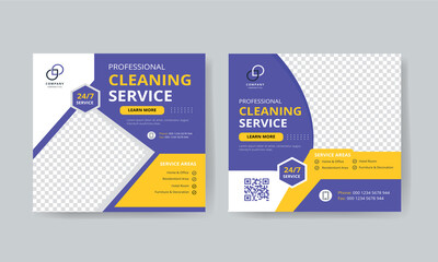 Corporate office and house cleaning service business promotion social media post or web banner template design. Housekeeping, wash, clean or repair service marketing flyer with abstract background,