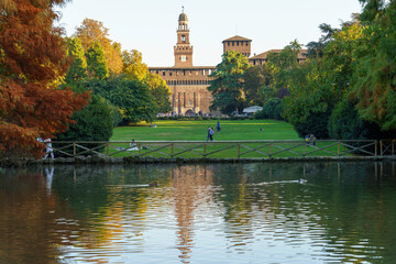 The Sempione park in Milan at fall