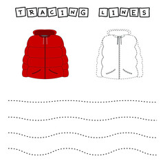 Tracing lines game with coat. Worksheet for preschool kids, kids activity sheet, printable worksheet
