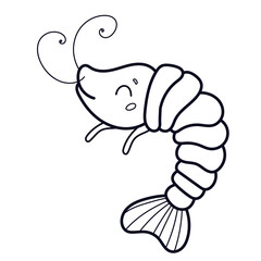 Shrimp coloring vector linear image for coloring isolated on white background. Sea animal - shrimp for a sea coloring book