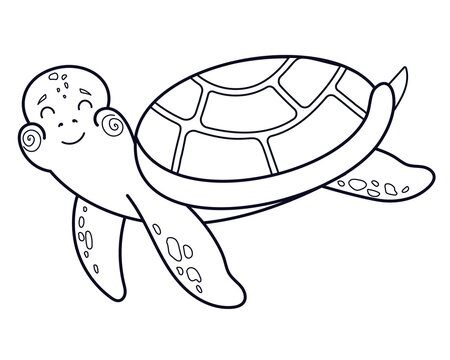 Contour linear illustration for coloring book with decorative turtle. Beautiful animal, anti stress picture. Line art design for adult or kids in zen-tangle style, tattoo and coloring page.