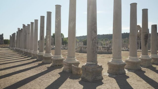 Scenic ruins of the agora in Perge (Perga) at Turkey