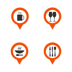 Map pin with restaurant sign vector icon set