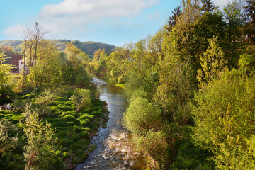 The River Jagst in Hohenlohe, Baden-Württemberg, Germany