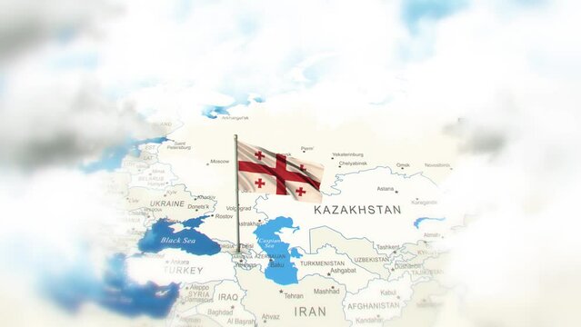 Georgia Map And Flag With Clouds
