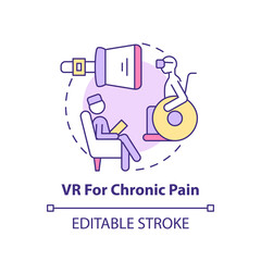 VR for chronic pain concept icon. Therapeutic effect. Mental health trend abstract idea thin line illustration. Isolated outline drawing. Editable stroke. Arial, Myriad Pro-Bold fonts used