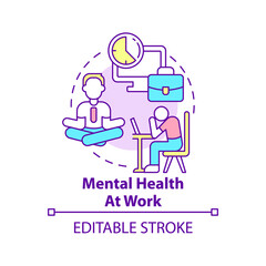 Mental health at work concept icon. Stress reducing. Trend in psychology abstract idea thin line illustration. Isolated outline drawing. Editable stroke. Arial, Myriad Pro-Bold fonts used