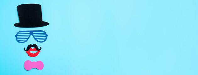 Father's day design concept. Top view of paper decoration on blue table background.