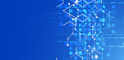 Abstract background on technological and scientific topics. Various techno details with using digital code. Vector format.