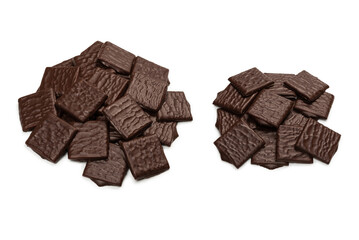 Dark chocolate candies isolated on white background.