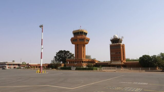 Daytime View Of Diori Hamani International Airport Control Tower And Radar Dome In Niamey, Niger. wide