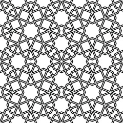 Seamless geometric ornament based on traditional islamic art. Black and white.
