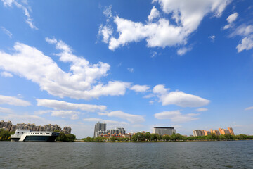 Fototapeta premium Waterfront City, architectural scenery, North China