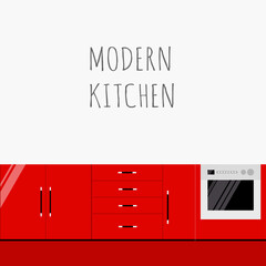 Kitchen Interior Simple Flat Element Pattern Background. Moderm Bright Flat Kitchen Stuff Illustration. Abstract Kitchen Template