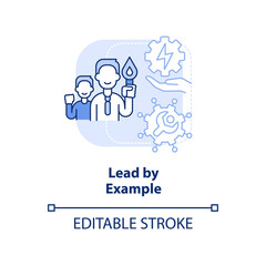 Lead by example blue light concept icon. Approach to energy strategy abstract idea thin line illustration. Standards. Isolated outline drawing. Editable stroke. Arial, Myriad Pro-Bold fonts used