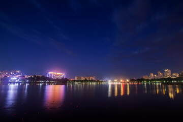 Fototapeta na wymiar Night view of waterfront city, North China
