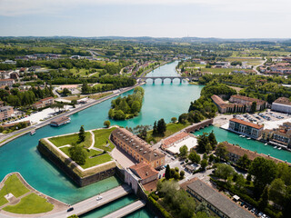 Aerial view of the city of Peschiera del Garda in the province of Verona in Veneto