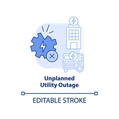 Unplanned utility outage blue light concept icon. Energy management abstract idea thin line illustration. Power generation. Isolated outline drawing. Editable stroke. Arial, Myriad Pro-Bold fonts used