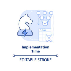 Implementation time blue light concept icon. Robust energy strategy abstract idea thin line illustration. Coordination. Isolated outline drawing. Editable stroke. Arial, Myriad Pro-Bold fonts used