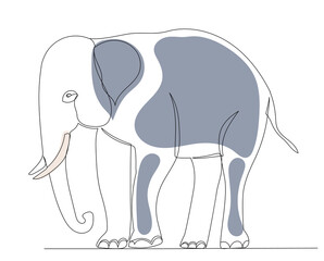 elephant drawing in one continuous line, isolated