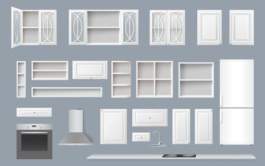 Kitchen constructor realistic vector 3d mockup set