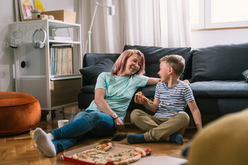 mother and son enjoying time together at home