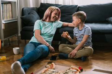 mother and son enjoying time together at home