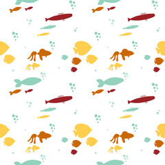 Colorful underwater fish vector seamless pattern. Funny childish sea animals print for kids fabric, wrapping paper, wallpaper, package