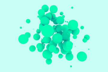 Green spheres decorative background. 3d rendering abstract texture. Balls with sprayed shadow illustration