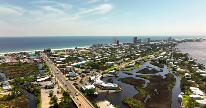 Aerial 5k establishing shot Gulf Shores Alabama USA