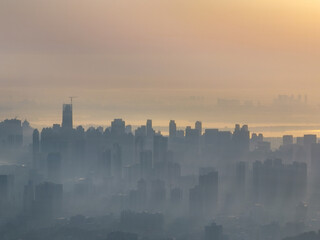 City sunrise and dawn skyline scenery of Wuhan, Hubei, China
