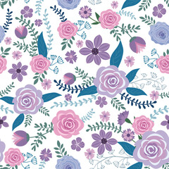 seamless pattern, vector image of flowers and leaves. elegant pastel colors 