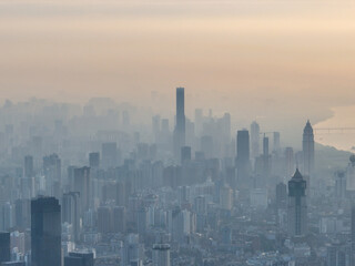 City sunrise and dawn skyline scenery of Wuhan, Hubei, China